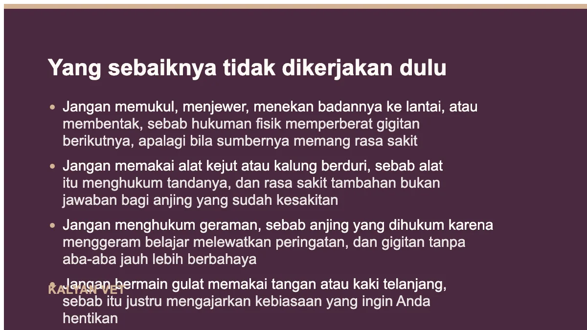 Yang sebaiknya tidak dikerjakan dulu pada Kenapa anjing suka menggigiti kaki manusia, dan kapan itu bukan soal perilaku