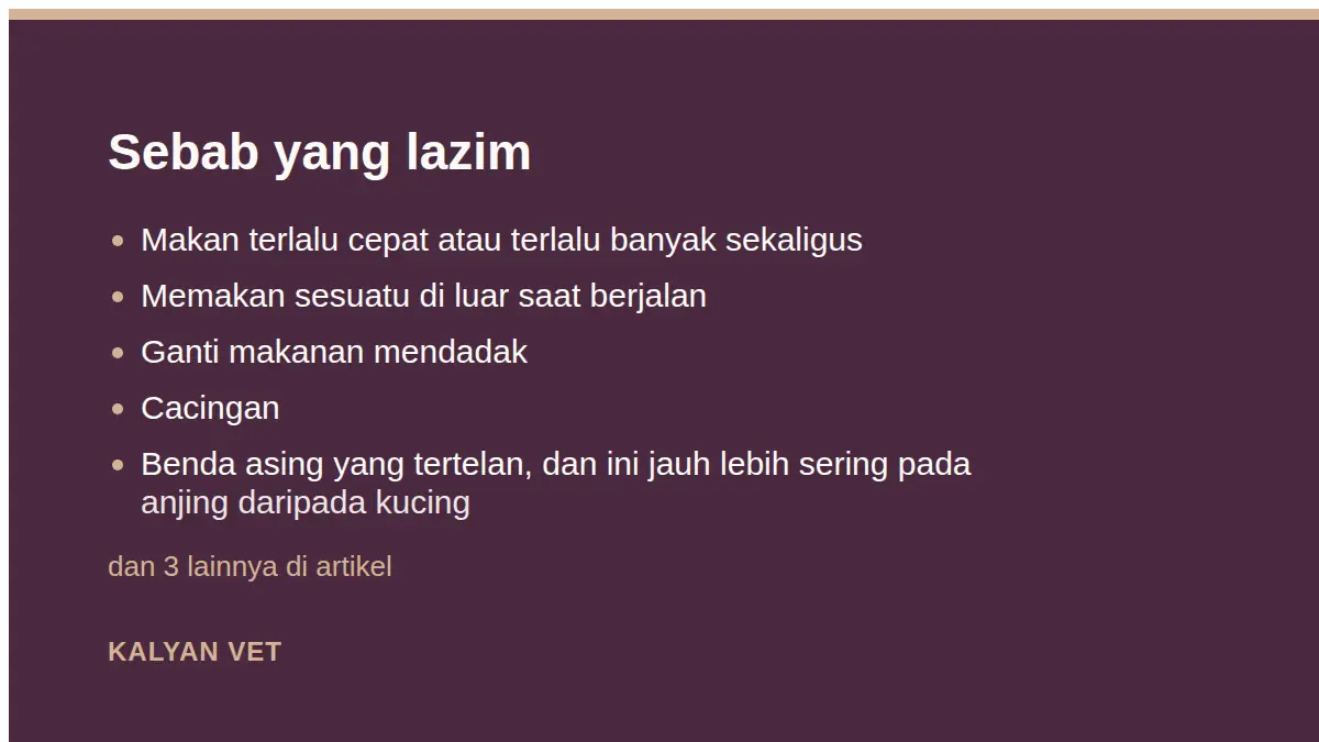 Sebab yang lazim pada Anjing muntah, dan bedanya dengan muntah pada kucing