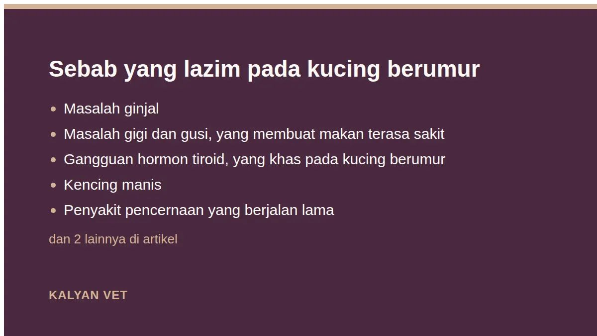 Sebab yang lazim pada kucing berumur pada Kucing tua semakin kurus, dan apa yang perlu diperiksa