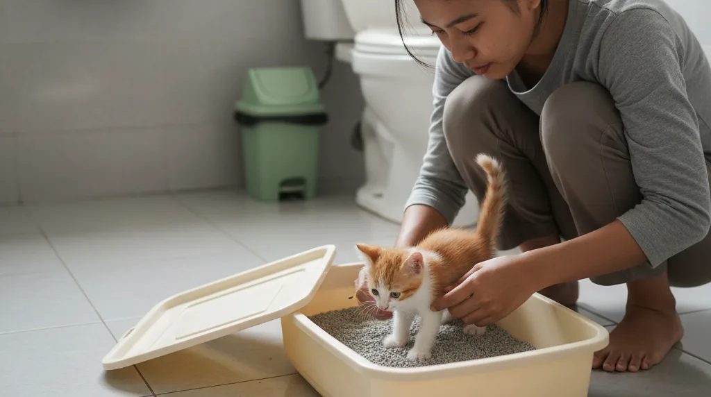 Melatih kucing memakai kotak pasir: panduan langkah demi langkah