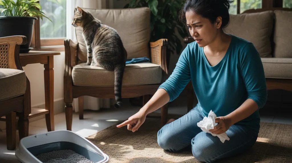 Kucing buang air sembarangan dan tidak mau ke kotak pasir