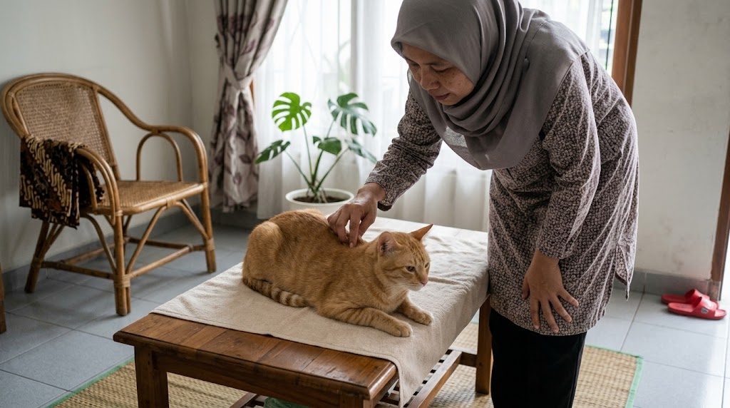 Kucing tua bulu kusam dan jarang menjilat, dan apa yang dibaca dari situ