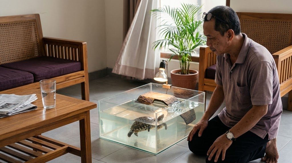 Kura-kura pilek atau miring saat mengapung, tanda infeksi saluran napas
