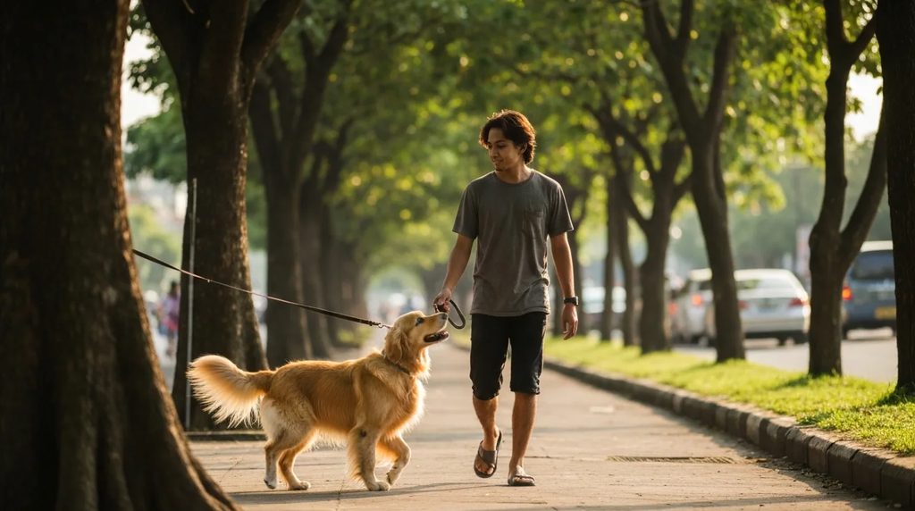 Mengajak anjing jalan-jalan di Jakarta Selatan dengan aman